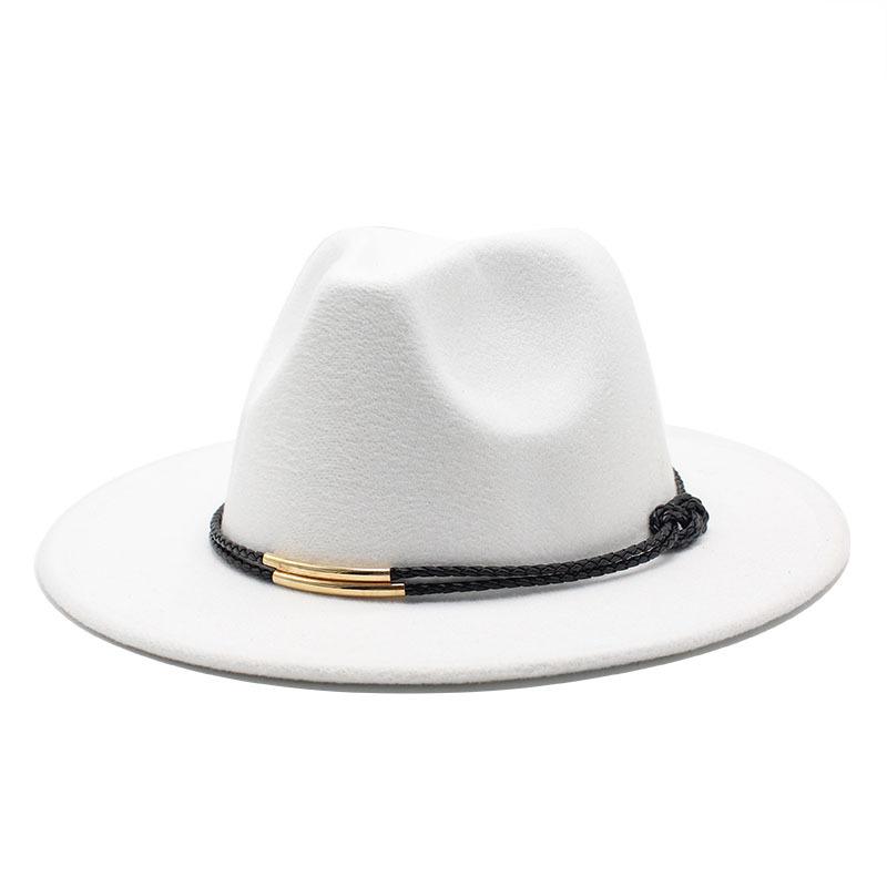 Hat Men'S And Women'S Jazz Hat Quarterly British Retro Belt White Top Hat Woolen Gentleman'S Hat