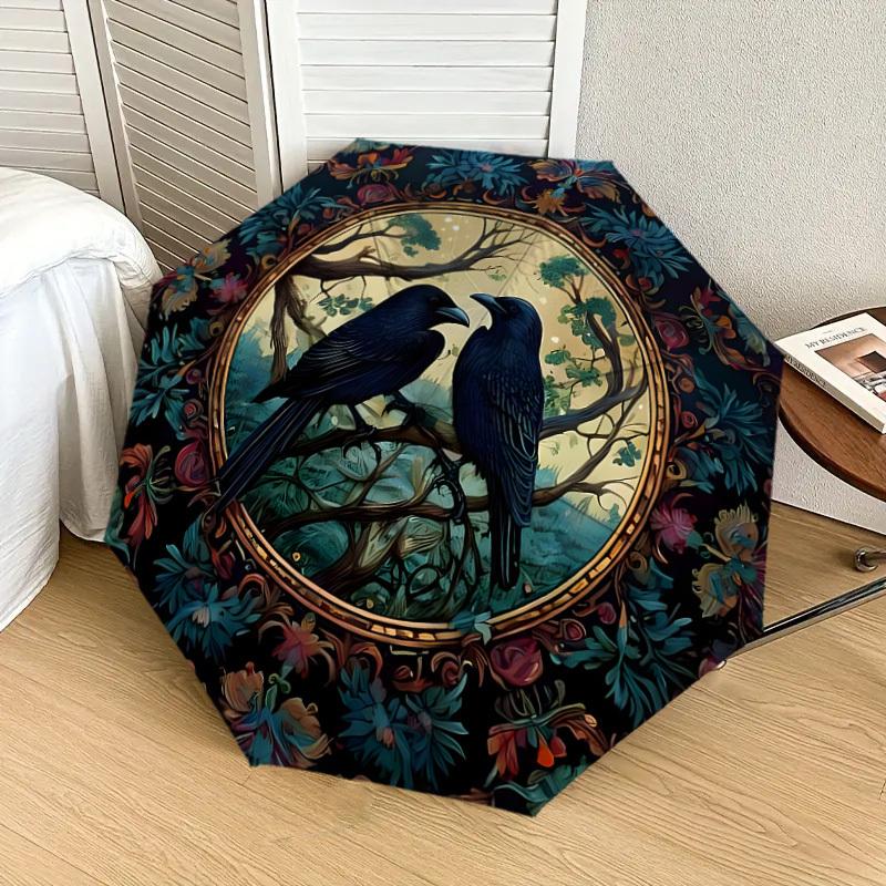 1pc Ravens in Ornate Floral Frame Umbrella with Plastic Handle,Suitable for All Seasons Home Travel Outdoor UmbrellaDD1290