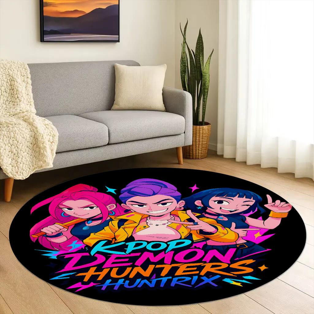 K-POP D-Demon H-Hunters Round Rug for Kids Room Pink Play Mat Soft Non-Slip Carpet for Girls Boys Bedroom Personalized Floor Mat