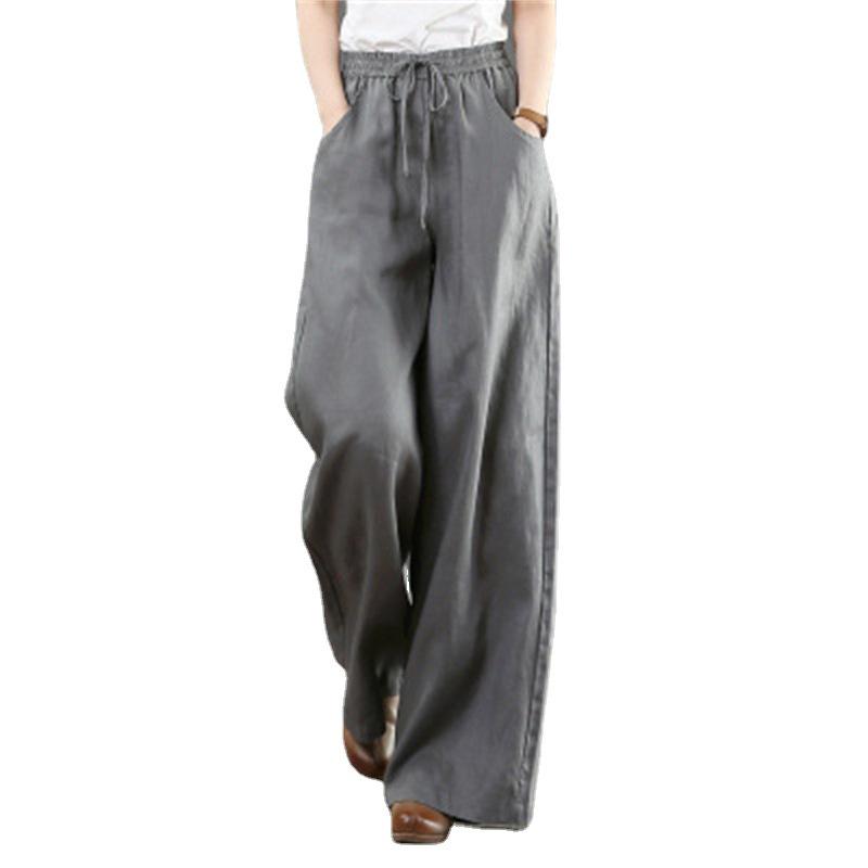 2026 Spring/Summer Women's High Waist Cotton Linen Wide Leg Floor-Length Pants