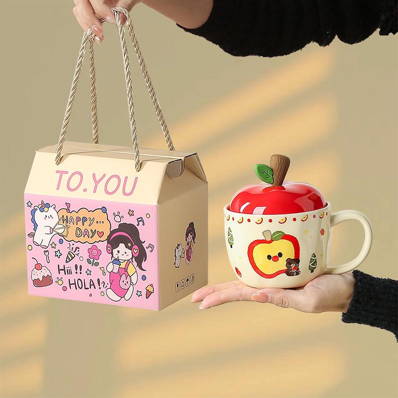 

Creative High Value Apple Mug To Give Friends and Sisters Water Cup with Lid Practical Birthday Gift Meaningful 301-400ml