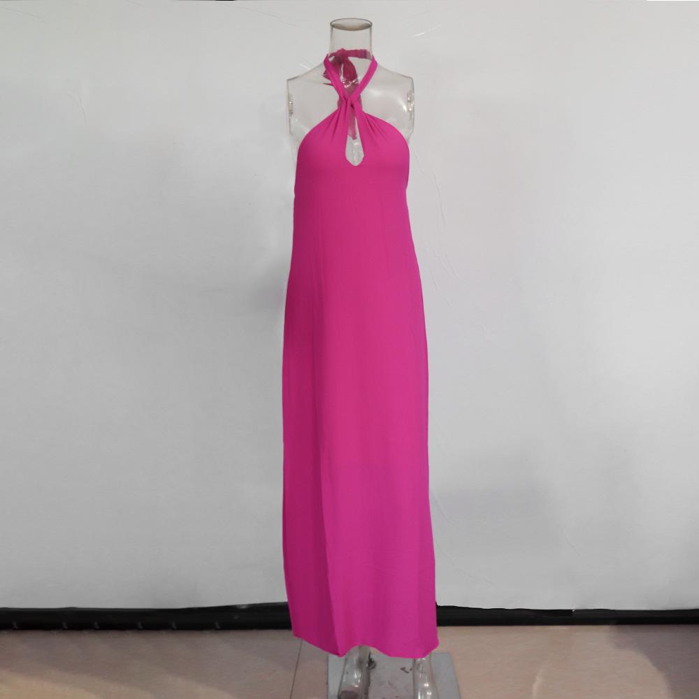 2025 Summer Women's Sleeveless Halter Neck Chiffon Dress - Sexy Backless Solid Color Long Dress for Europe and America