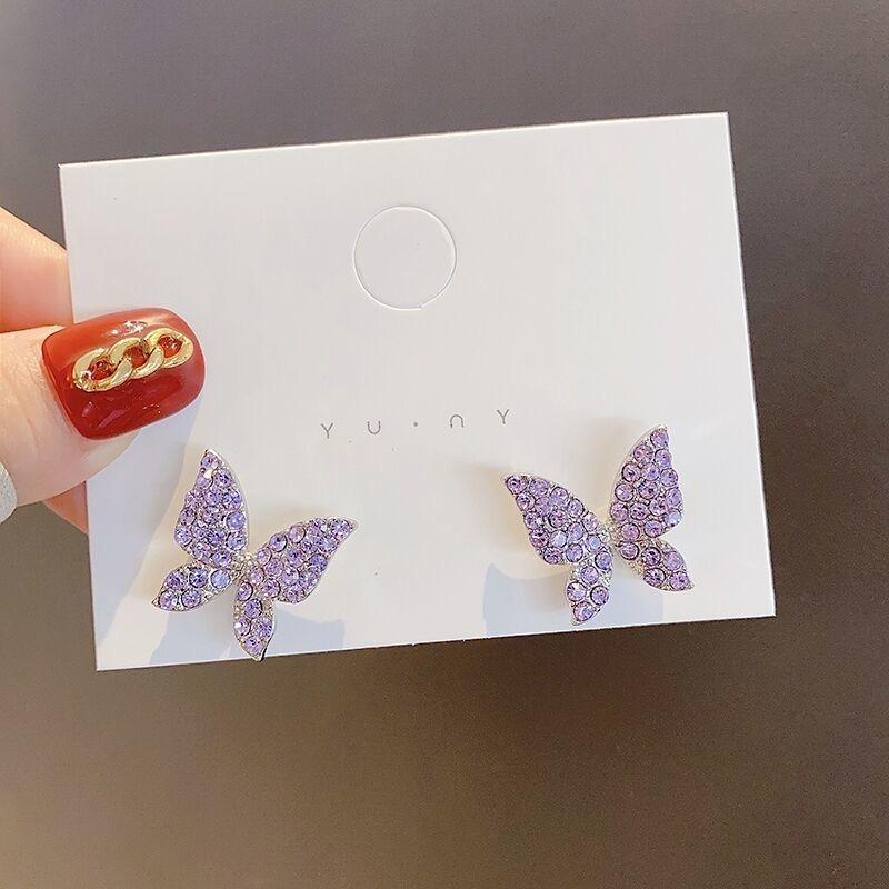 Korean New Fashion Butterfly Earrings For Women 2026 Punk Rhinestone Style Cute Girl Zircon Stud Earrings Kpop Jewelry