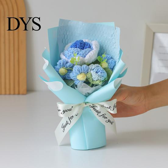 Handgestricktes Geschenk zum Jahrestag, Handgehäkeltes Garnblumenstrauß, Künstlicher Rosen-Sonnenblumenstrauß, Frauen-Häkelblumen, Lehrer-Anerkennung