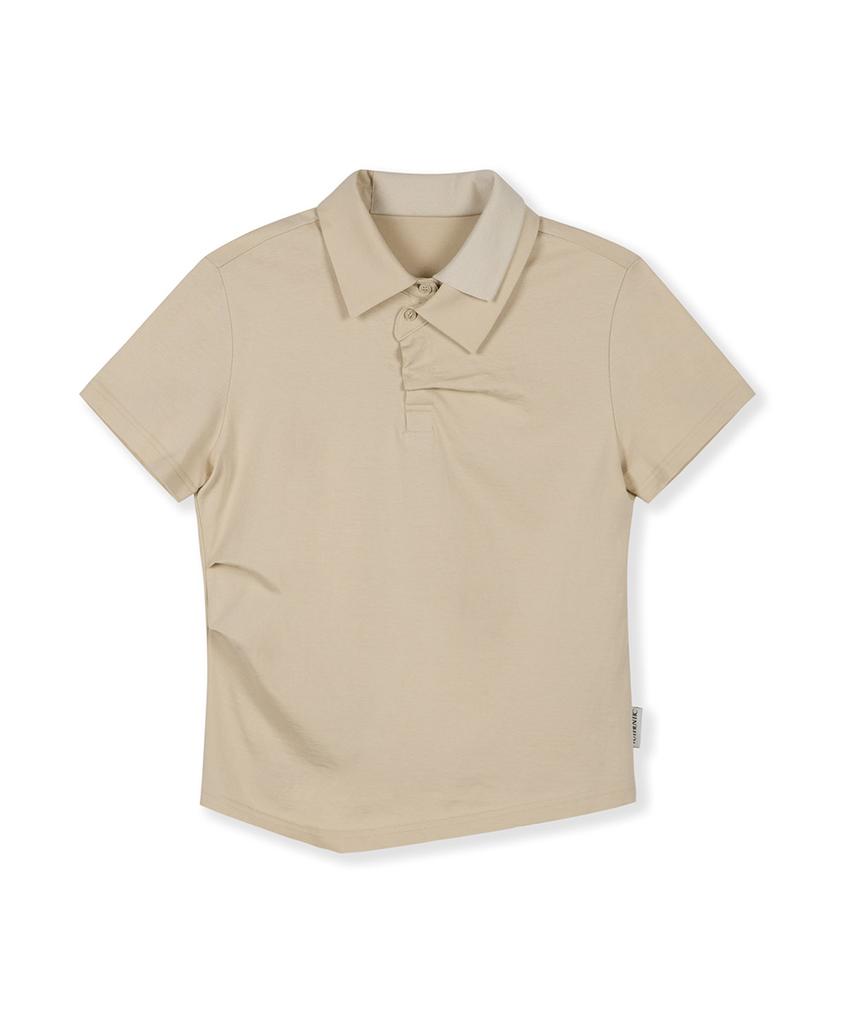 Yusentig Double Collar Slim Asymmetrical Collar T-Shirt Beige Aw5Me43391