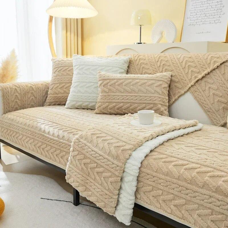 Einfarbige rutschfeste Plüsch-Sofamatte für vier Jahreszeiten, universeller All-Inclusive-Luxus-Sofabezug, verdicktes, weiches Sitzkissen