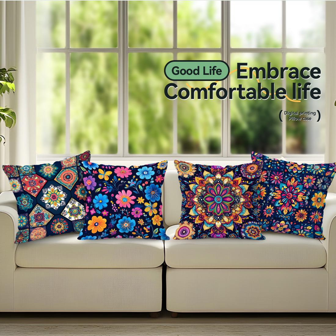 Monika Chen Unisex Bright Colorful Flowers Cushions Pillowcase Polyester Cushion Cover Throw Pillow Pillowcover Home Car Sofa Decor