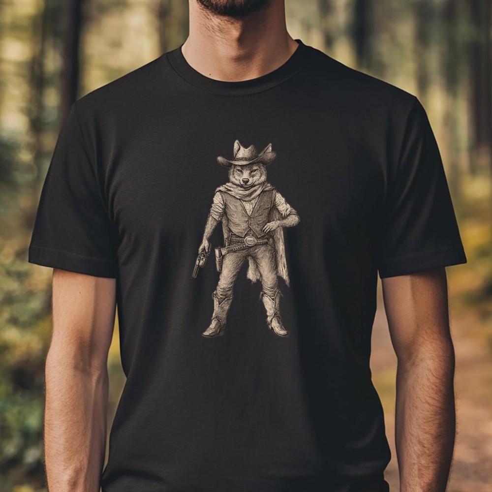 

26 Vintage Cowboy Wolf Shirt, Wild West, T-Shirt for Men, Rustic Western Motif, Unisex T-Shirt L