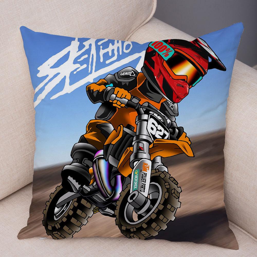 Capa de almofada para esportes radicais, capa decorativa de desenho animado para motocicleta, fronha de poliéster, cor móvel, bicicleta, sofá, casa, carro