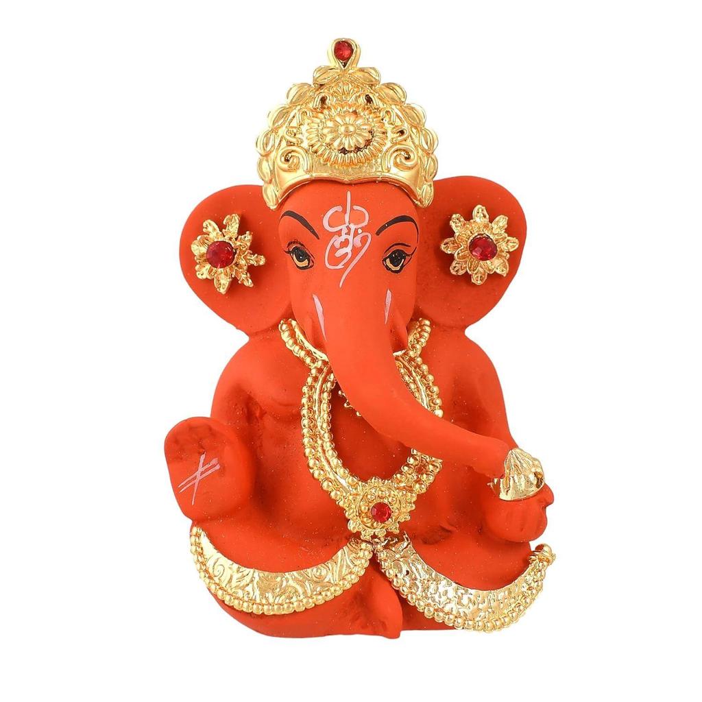 Idol Ganesha Murti Statua na Deskę Rozdzielczą Samochodu Prezent Ceramiczna Terakota Pozłacana Ganesha Ganapati Idole Ozdoba Figurka