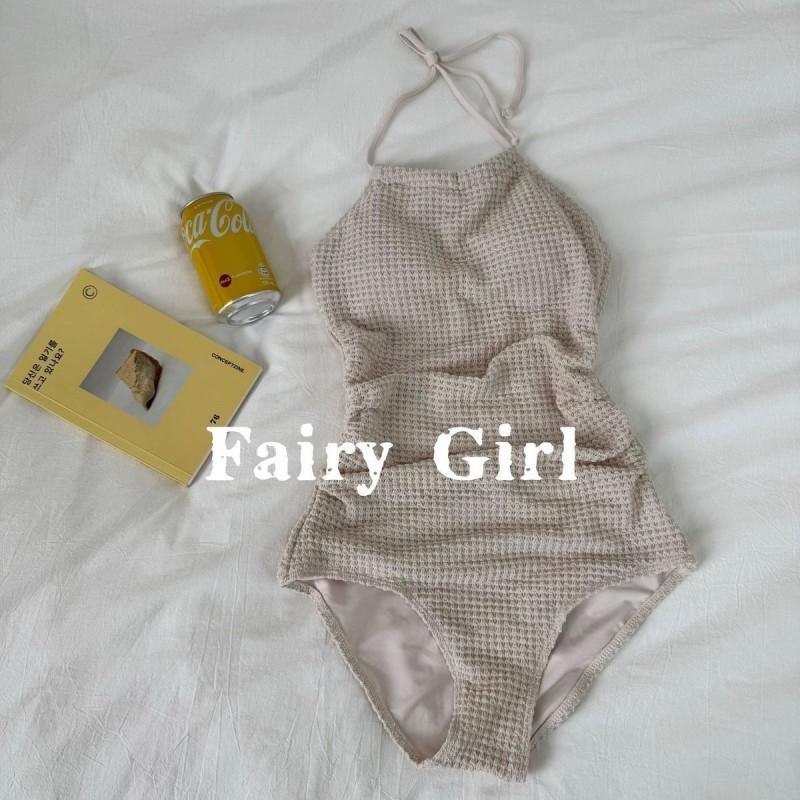 

Mashu South Korea Ins Hanging Neck Lace One-piece Swimsuit Women s Belly Covering Slimming Hot Vacation XL бежевий