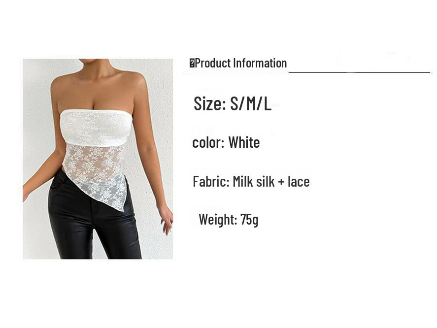 Spring/Summer 2026 Hot Selling Women's Asymmetrical Lace Spliced Bandeau Top