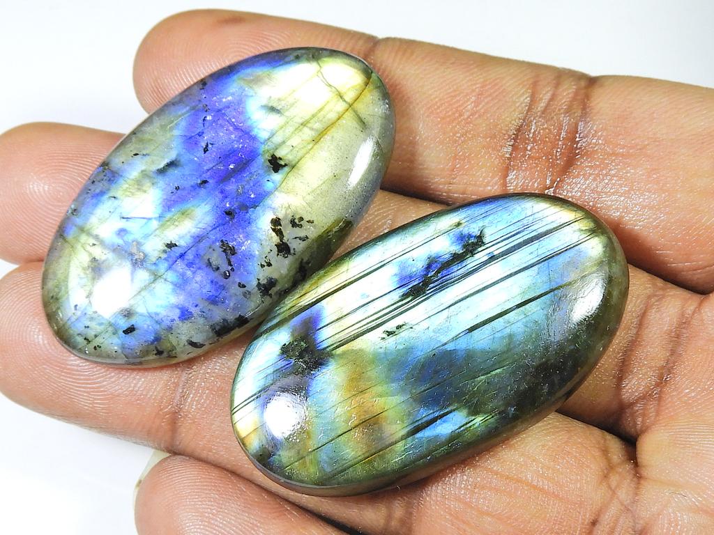 Blue Labradorite Oval Shape 2Pcs Crytsal Loose Natural Gemstone 44-44MM SK-1565
