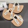 Straw Woven Tote Bag With Letter Embroidery Oval Beach Handbag Medium Size Casual Shoulder Travel