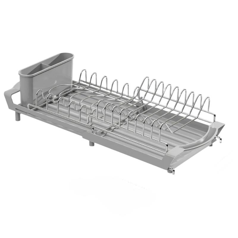 Expandable 2 Level Dish Drainer With Removable Storage For Small Kitchen Countertop Space Saving Design