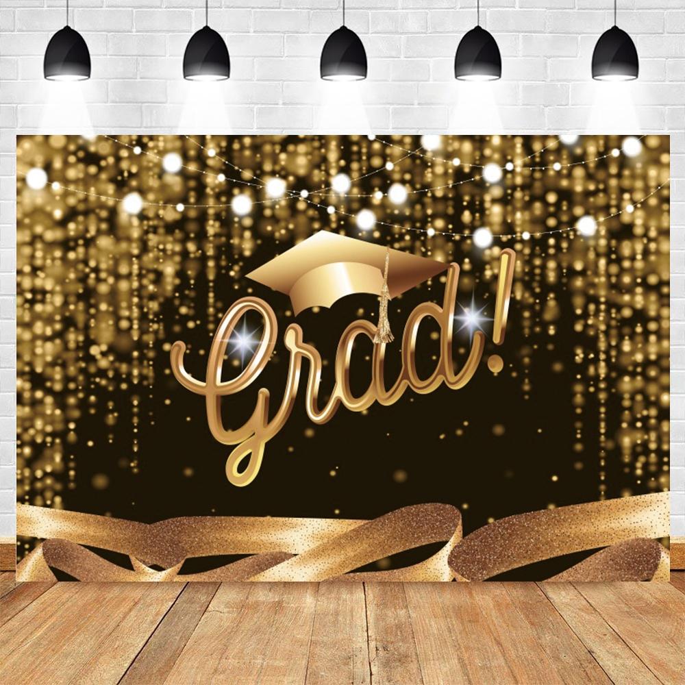 Golden Flash Black Balloon Banner Photography Background Cloth, Congratulations Graduation Ceremony Evening Photography Backdrop