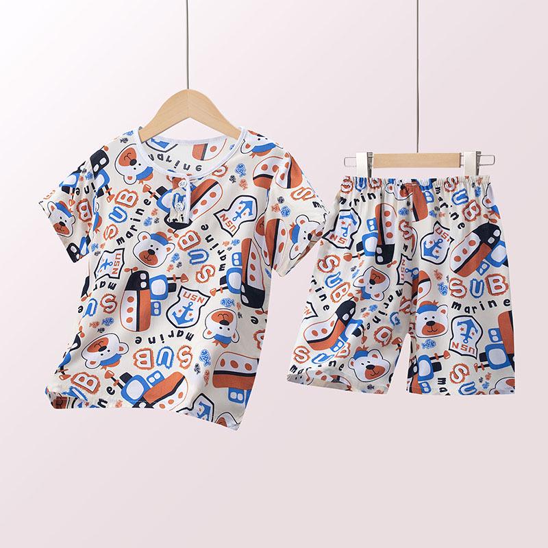 Slim Fit Summer Cotton Silk Pajama Set - Short Sleeve & Shorts for Kids, Boys, Girls- Parent-Child Homewear