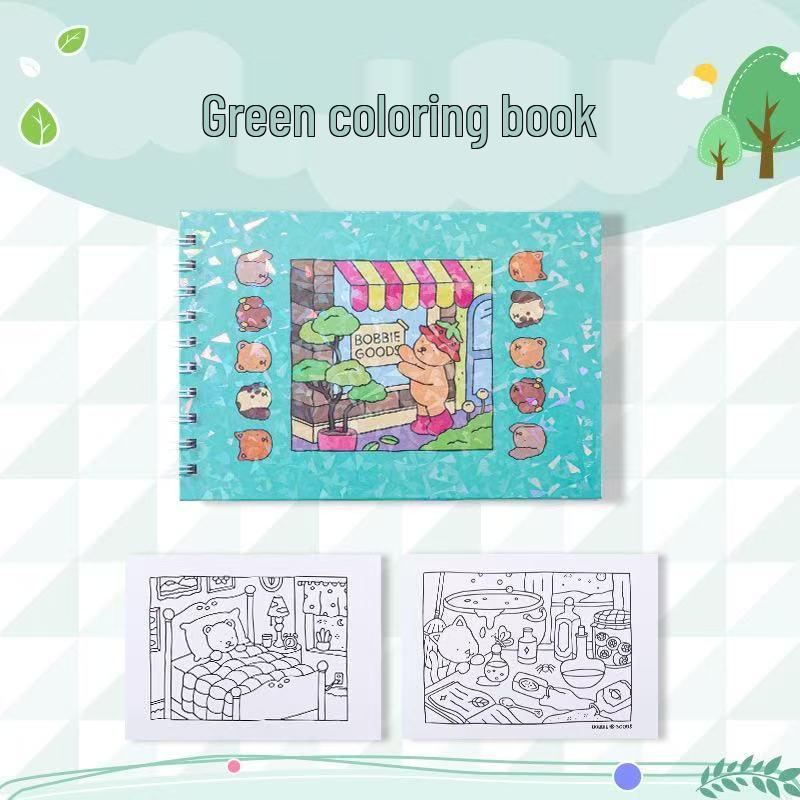 Children s Portable Watercolor Sketch and Coloring Book зелёный