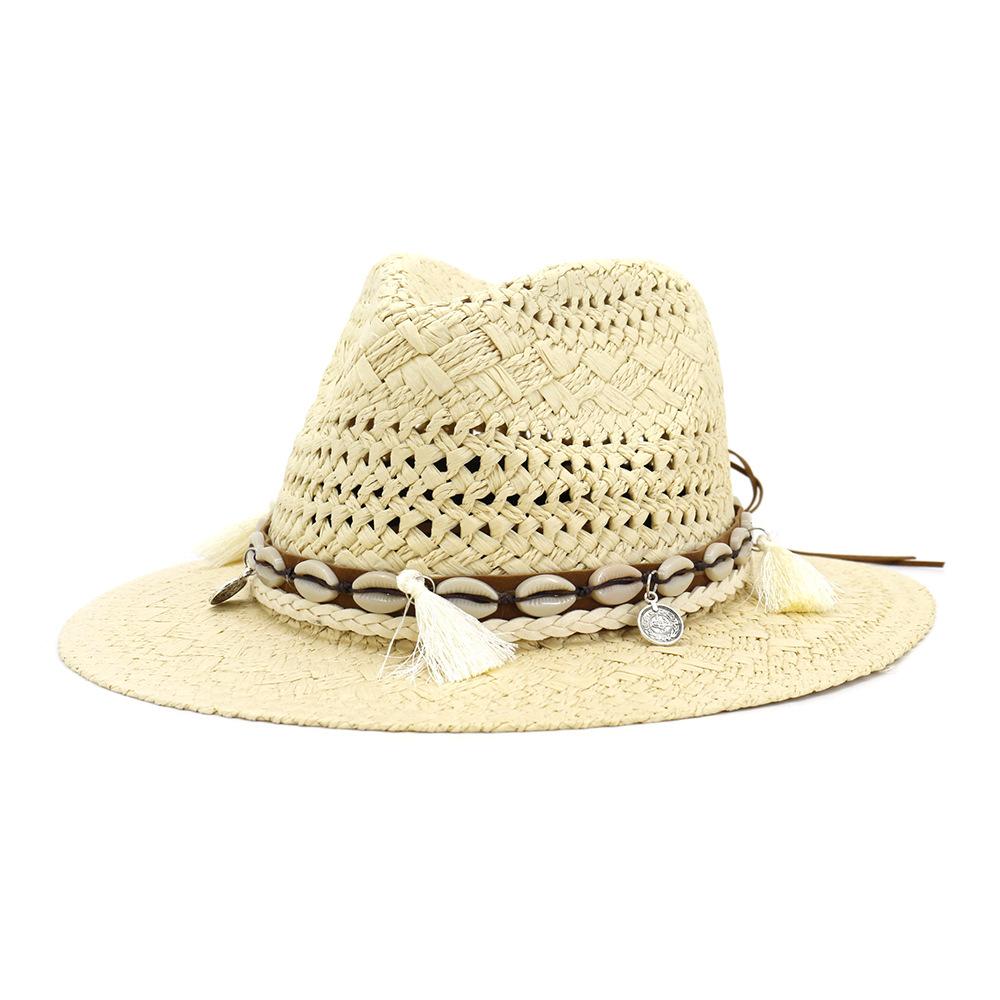

Khaki Womens Summer Hat Panama Sun Hat Hand Knitting Straw Hat Ladies Beach Sombrero Outdoor Male Female Fedora Fashion White 58cm світло-бежевого кольору