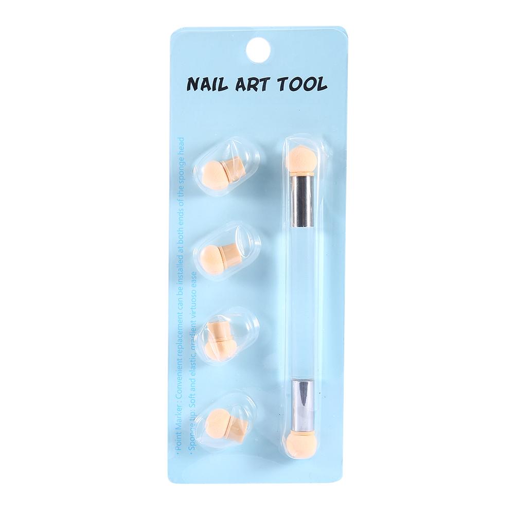 

Двусторонняя кисть для рисования УФ-гелем для дизайна ногтей, градиентная растушевка, 4 дополнительные губки, прозрачная