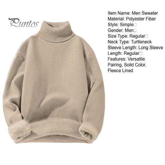 Men Winter Pullover Thickened Turtleneck Sweater Fleece Lined Warm Knitted Long Sleeve Top Casual Loose Fit for Home Office Street Wear Solid Color