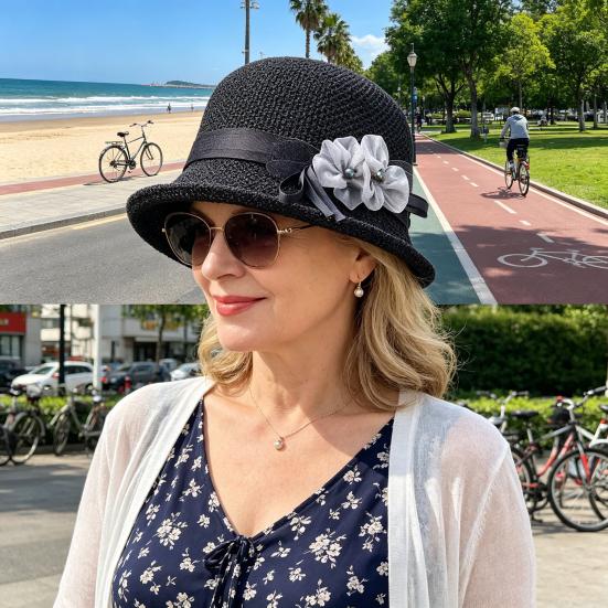 Bucket Hat for Women, Wide Brim Sun Protection Hat, Summer Straw Fisherman Hat, UV Protection Sunshade Hat for Outdoor Travel Beach