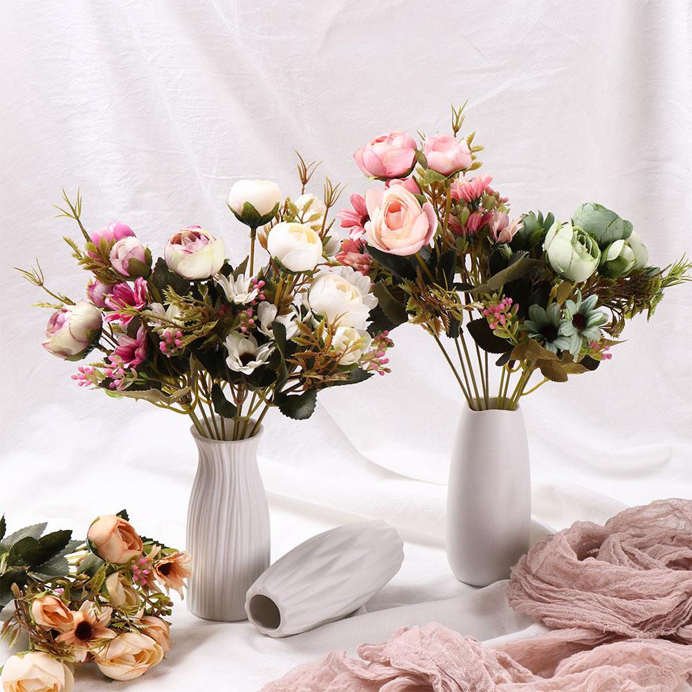 Bunch Retro Wedding Handmade Party Supply Fake Daisy Bridal Bouquet Artificial Flower Silk Tea Rose