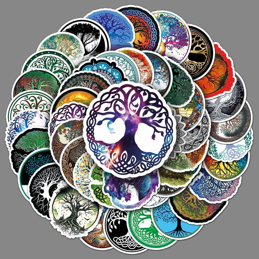 50 Photos of Life Tree Totem Graffiti Personalized Retro Creative Decorative Mobile Phone Case Suitcase Stickers Waterproof