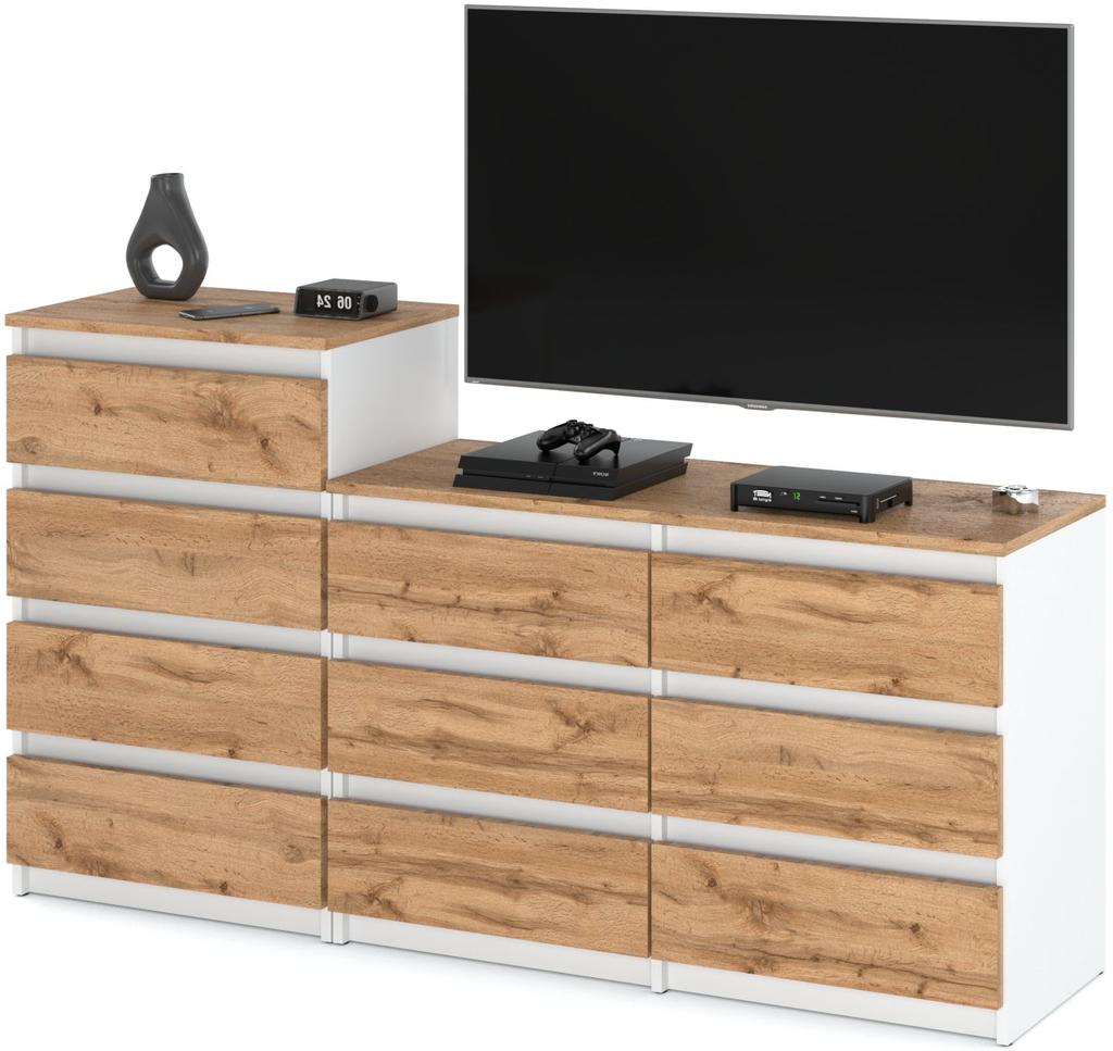 Kommode 10 Schrank 64 Mattweiß / Wotan Eiche