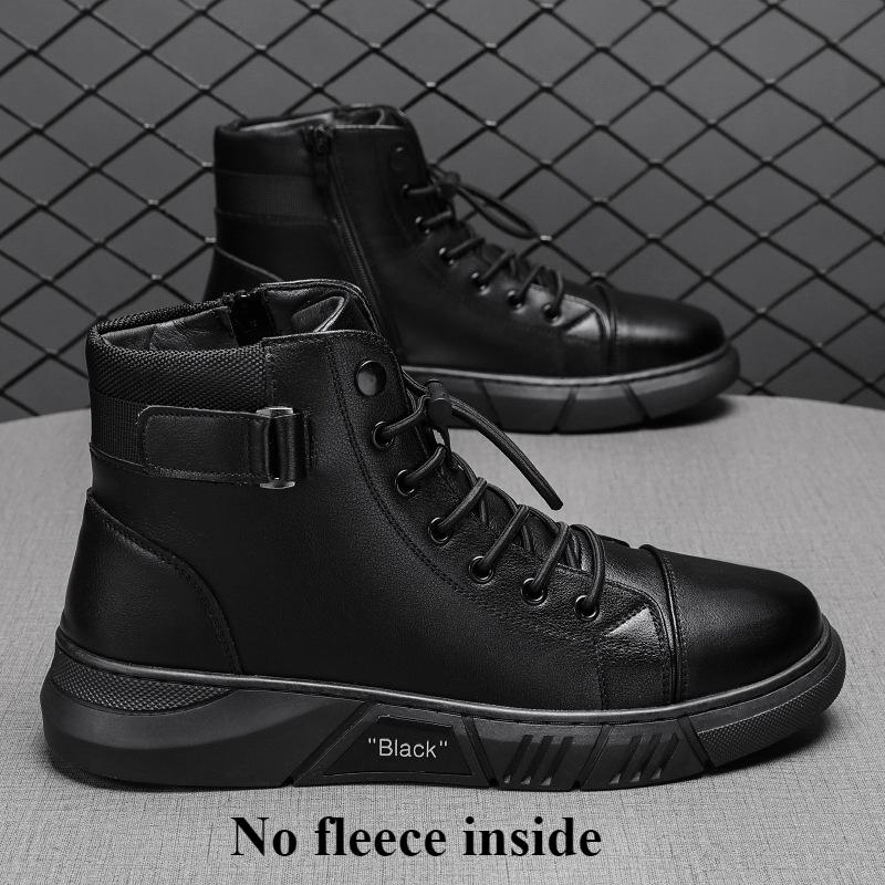 Men's Winter Fur Lined Snow Boots Outdoor Anti Slip Ankle Boots Casual Warm High Top Shoes for Men Lace-Up Fleece Lined Sports Leather Booties