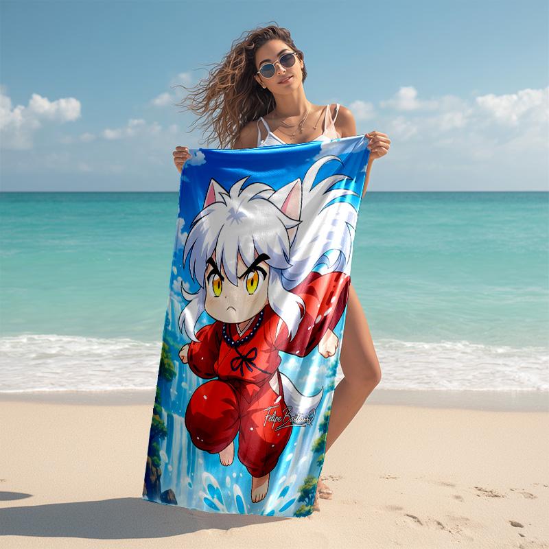 proof beach towel with Inuyasha pattern - soft,absorbent,quick-drying,machine washable - perfect for swimming,camping,bathing
