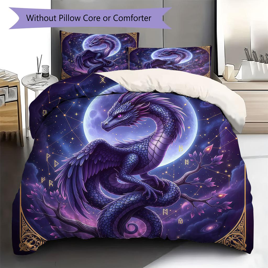 Purplemythicalcreature Pattern Bedding Quilt Set Quilt Cover Pillowcase Home Decoration Birthday Gift (1 * duvet cover + 2 * pillowcase, without core)