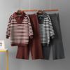 POLO Collar Striped Sweater Set Women's Autumn and Winter Loose Fashion Casual Knitting Two-piece Set