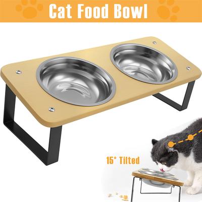 Cat Food Bowl with Stand 15 Degree Tilted Pet Food Bowl Detachable Elevated Double Dog Bowls Pet Supplies for Neck Protection