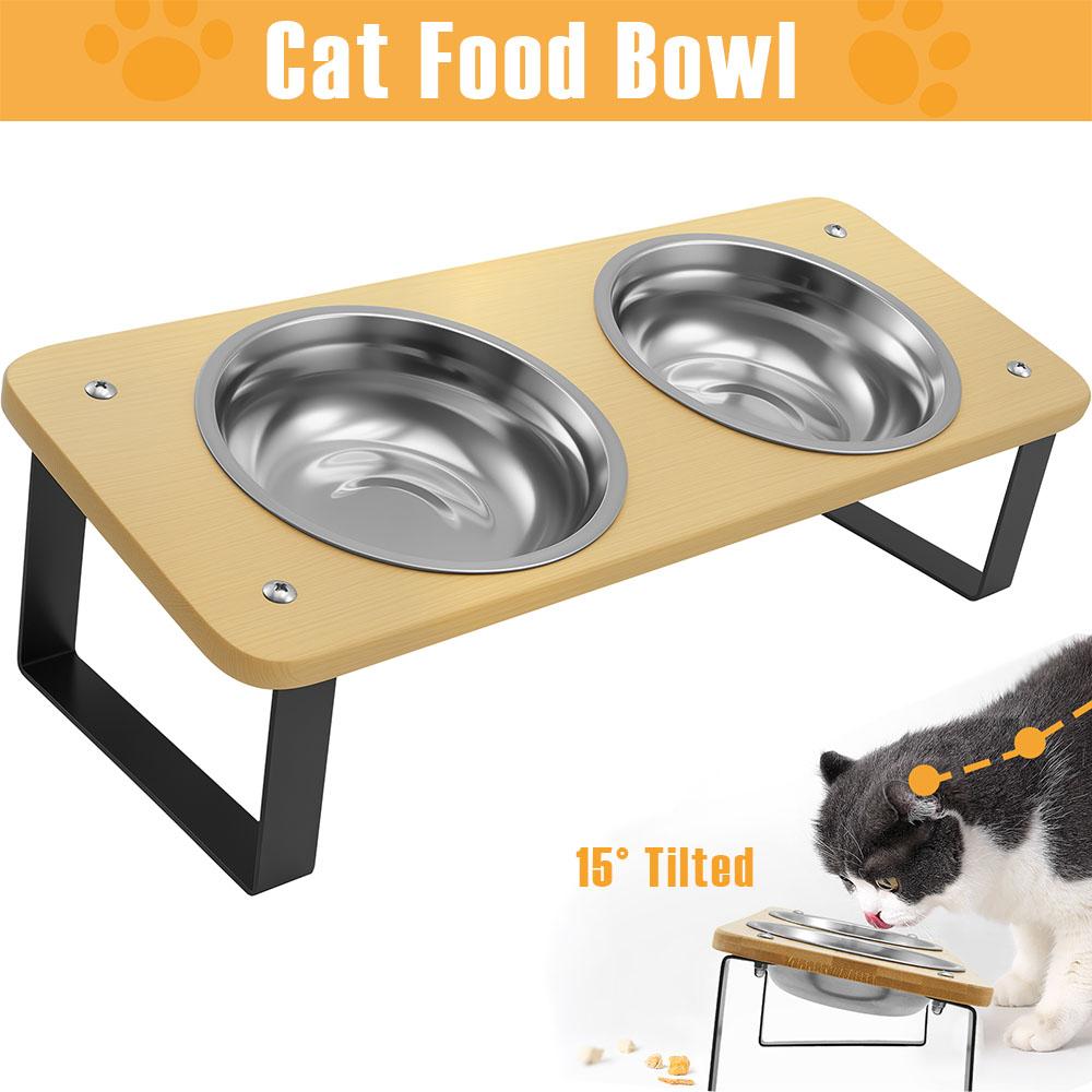 Miska na krmivo pro kočky se stojanem 15 stupňů nakloněná miska na krmivo pro domácí zvířata odnímatelné zvýšené dvojité misky pro psy potřeby pro domácí zvířata pro ochranu krku