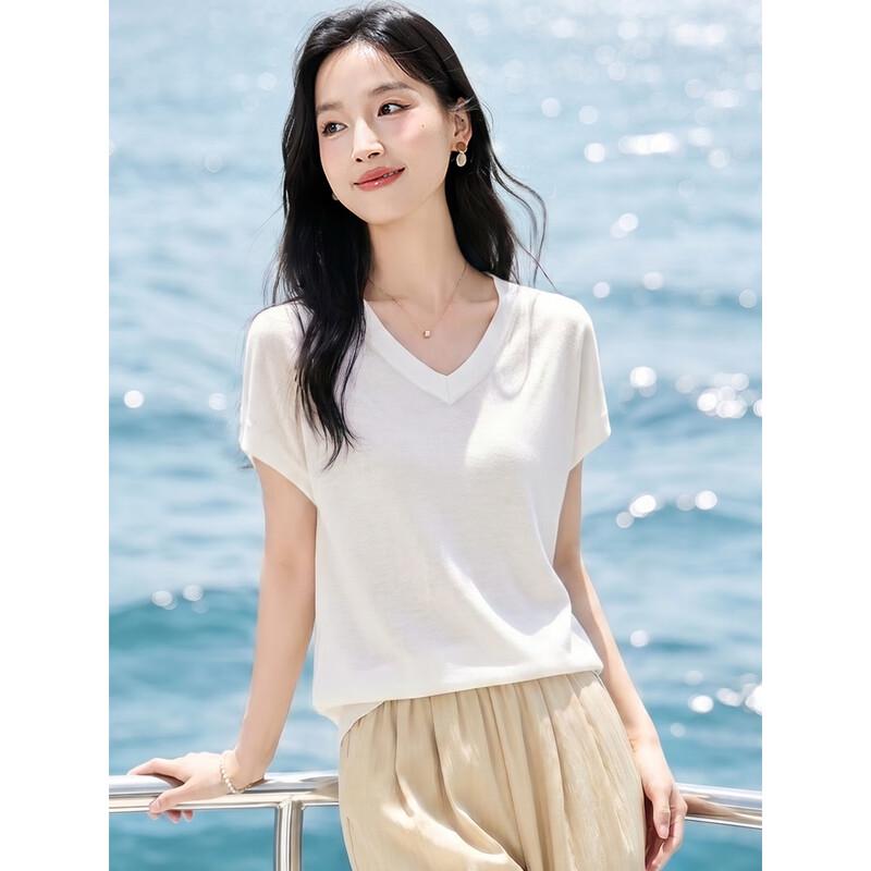 Women's Elegant V-Neck Knit Short Sleeve Top