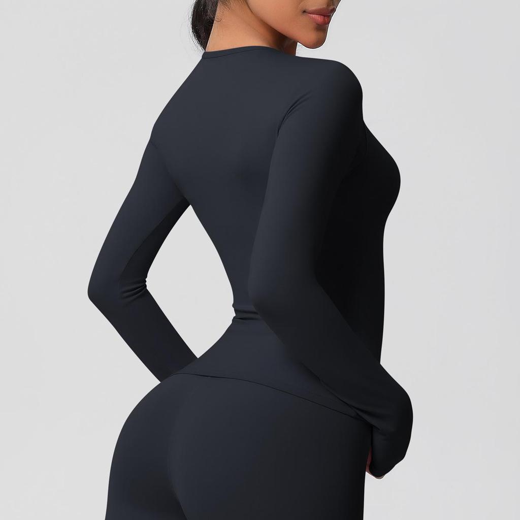 Women's Solid Color Double-Sided Sanded Long Sleeve Training T-Shirt for Running, Fitness, and Yoga