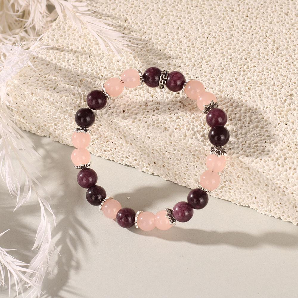 Rose Quartz Dark Red Garnet Beaded Bracelet with Decorative Spacers Elegant Fashion Jewelry for Women Daily Wear Gift