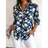 Women's Long Sleeve Floral Print Button Down Casual Shirt Elegant Daily Blouse Tops in Blue for Spring Summer