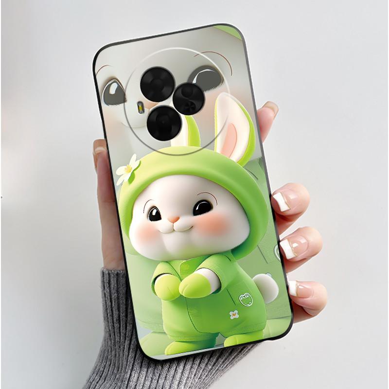 New Soft Black Casing For TCL NxtPaper 60 Ultra Green Cartoon Rabbit Pattern Shockproof Cover For TCL Ion X/TCL Ion V Case