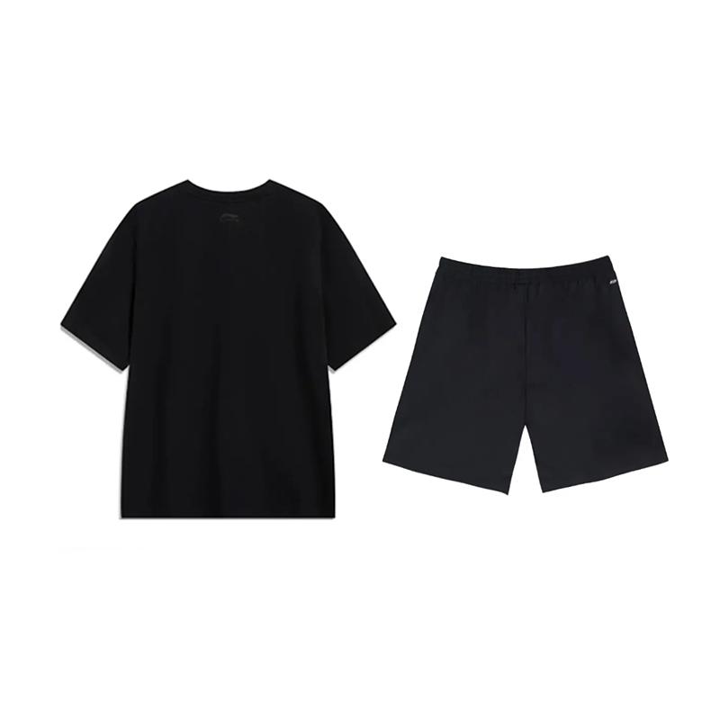 Li Ning Logo Printed Fashion Simple Breathable Comfortable Round Neck Pullover Short Sleeve T-Shirt Casual Sports Set Unisex Tops YHSV373-2+YKSV147-2