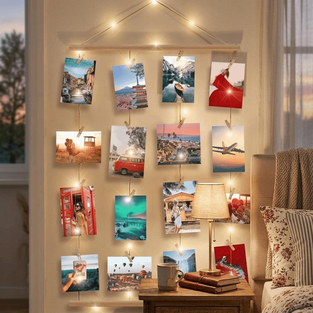 Includes Clips Hanging Photo Display Minimalist DIY Photo Collage Frame Decorative Handcrafted Picture Hanging Decor