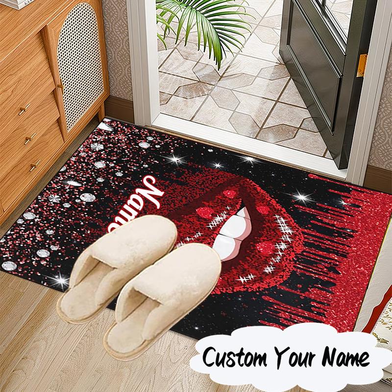 Custom Name Red Lips Art Carpet, Chair Rug,Area Rug for Office Bedroom living rooms bedroom, Doormat decor Christmas fan gifts