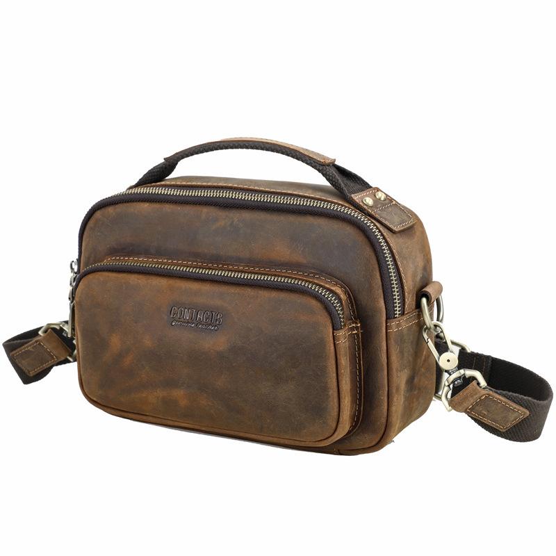 Black Angel Retro Crazy Horse Cowhide Can Hold Men s Single Shoulder Crossbody Bag Casual Leather Handheld Men s Bag кофейный