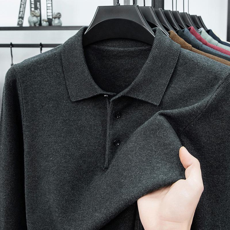 

Men s Lapel Solid Color Warm Knit Sweater - Thickened Wool, Cashmere Feel, 2025 Autumn/Winter Collection L