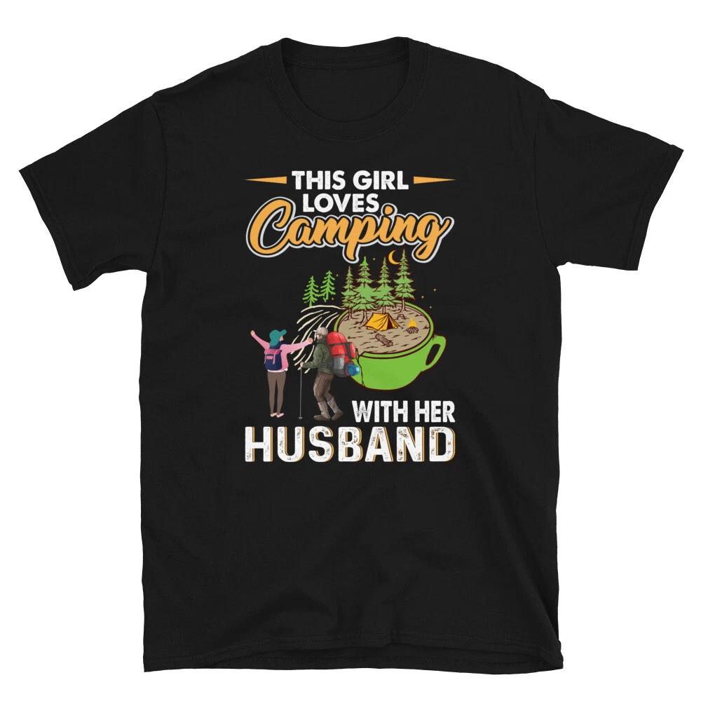 Camping With Husband Vintage Design Camping Novelty T-Shirt S