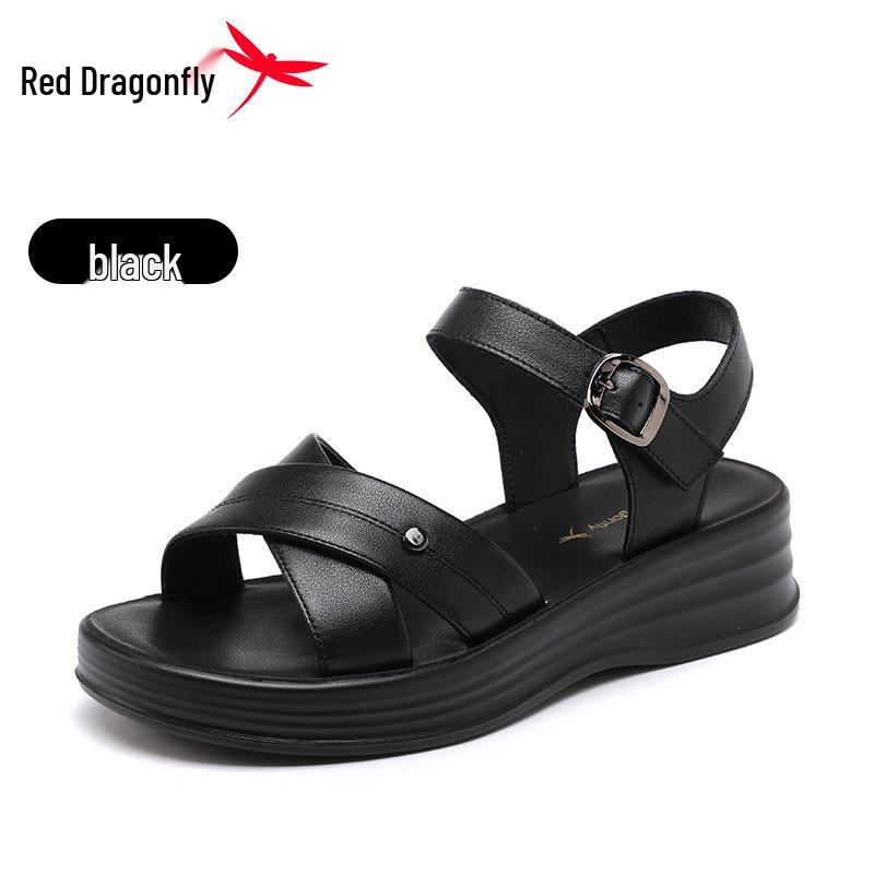 Red Dragonfly Genuine Leather Women s Thick Sole Summer Sandals - Comfortable Cowhide Casual Slides EU 36