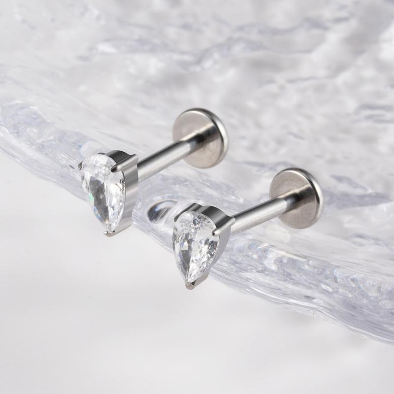 Titanio G23 ASTM F136 Lágrima Gota de Agua CZ Rosca Interna Stud para Labret Tragus Monroe Cartílago Hélice Piercing de Oreja