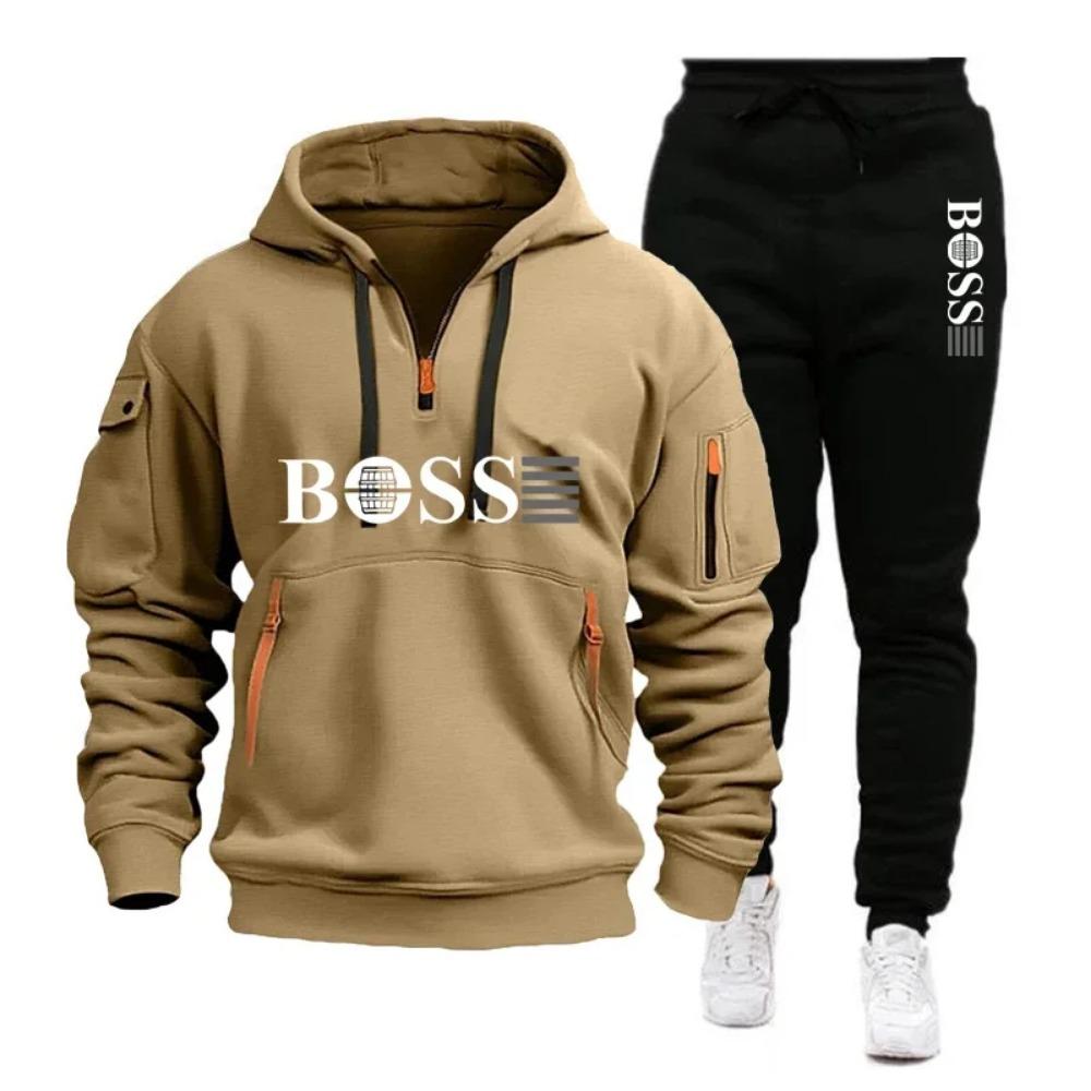 Herbst und Winter Herren Pullover Hoodie und Hose Zweiteiliges Set, Outdoor Jogging Reißverschluss Herren Sportbekleidung Set