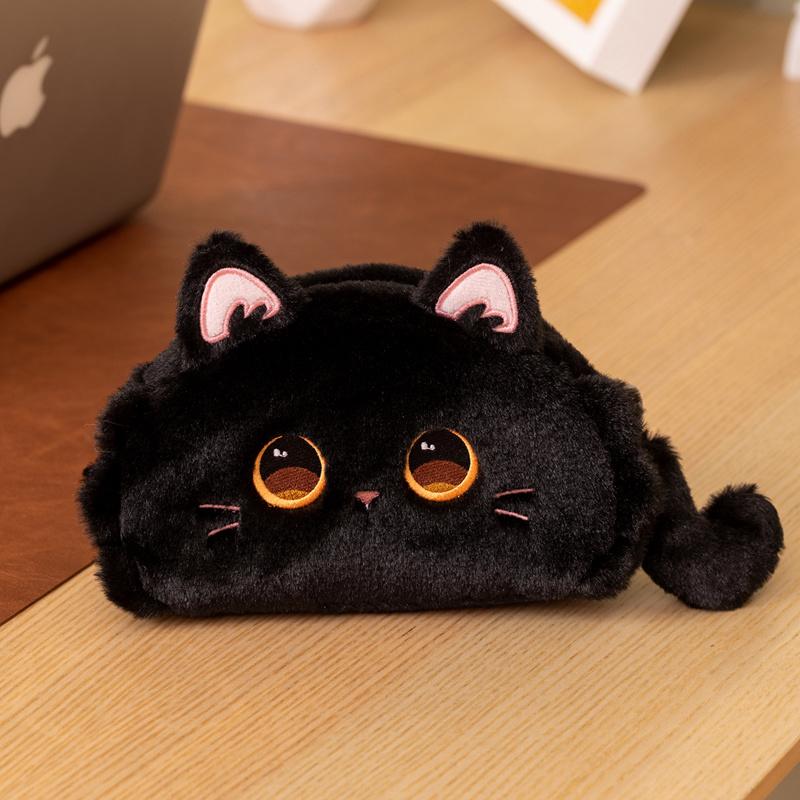 Cute Black Cat Plush Pencil Case Soft Animal Pen Bag Student Stationery Pouch Kawaii School Gift (as the picture,20x12x5cm)